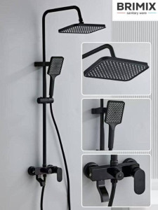 Brimix brand black sanitary ware shower system includes a rain head