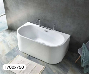 Woodbridge Acrylic freestanding bathtub with contemporary styling and brushed nickel fixtures
