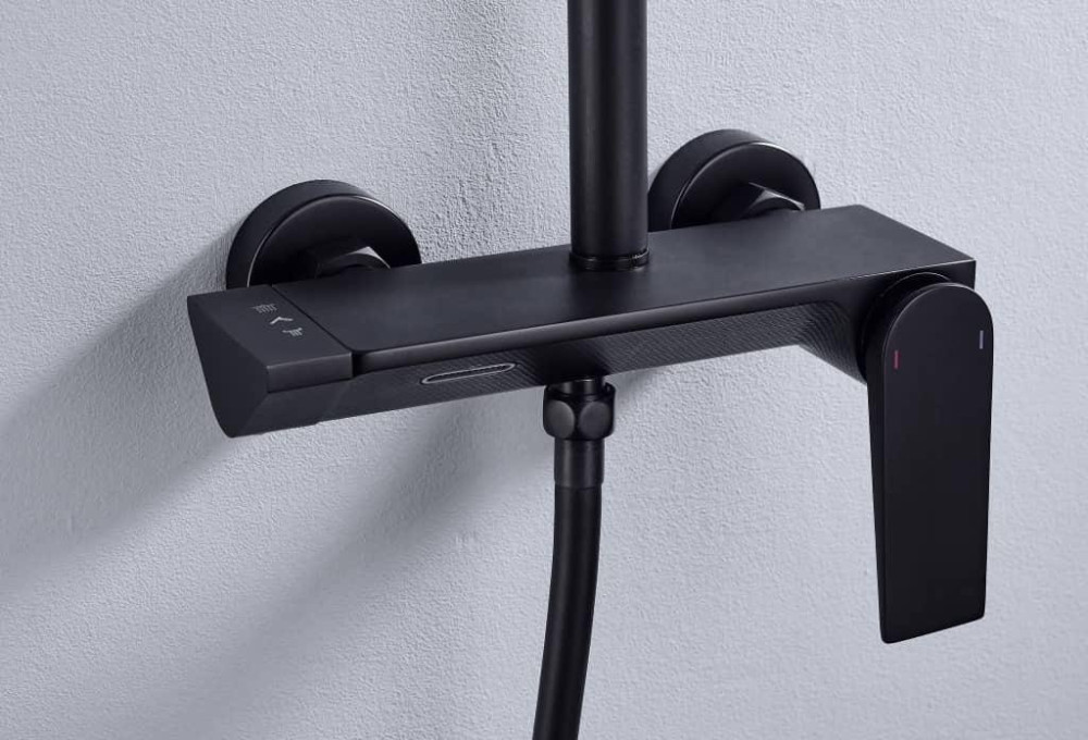 this is a black piano-key style shower mixer tap from brands like brimix or Maat