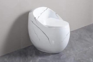 Modern egg-shaped marble effect one-piece ceramic toilet bowl