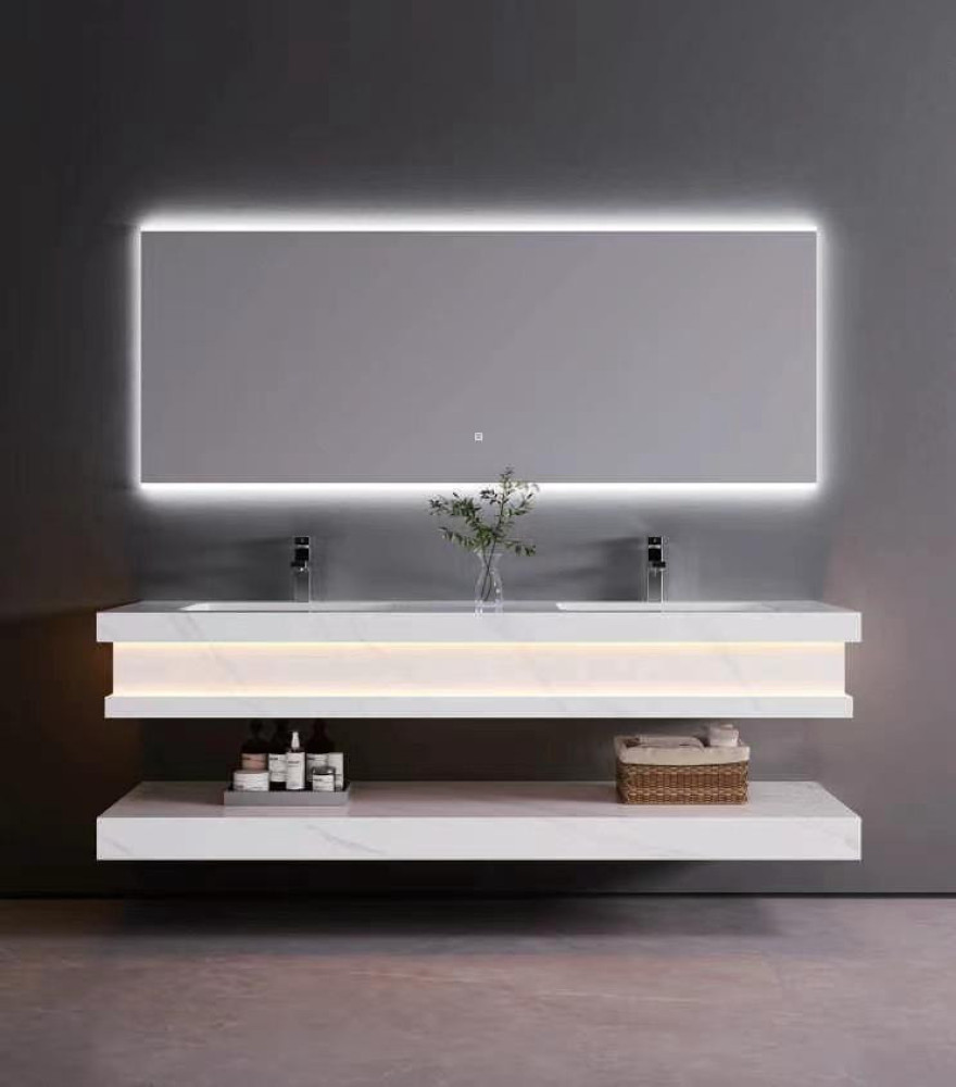 modern double-sink all-mounted bathroom vanity set