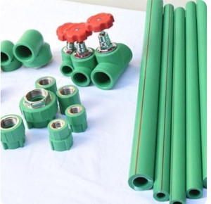 Green PPR pipes and various plumbing fittings