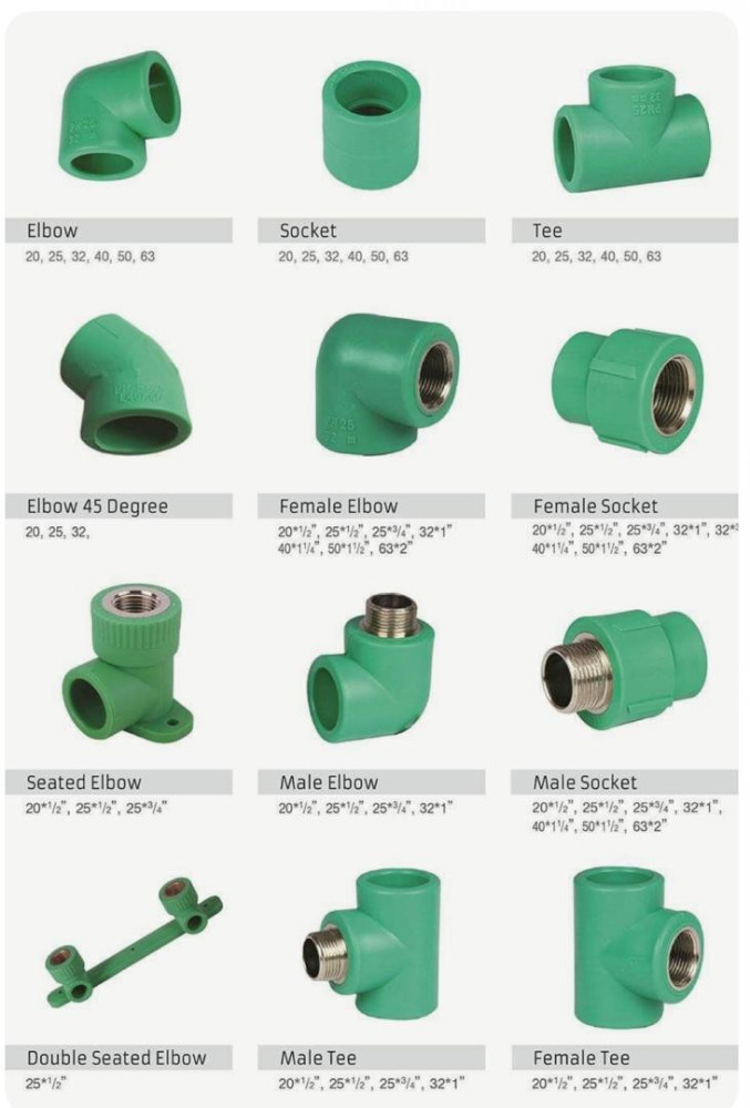 green PPR pipes and fittings for plumbing