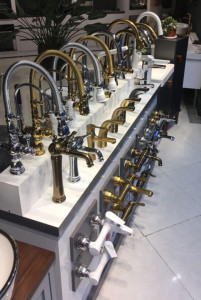 Luxury Kitchen and bathroom faucets on display 