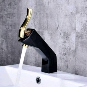 Tuqiu brand deck-mounted basin mixer tap featuring a brass construction with a rose gold and white finish