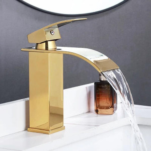 Gold waterfall basin mixer tap 