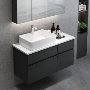 black and white floating bathroom 