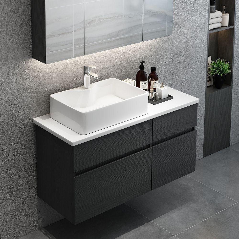 black and white floating bathroom 