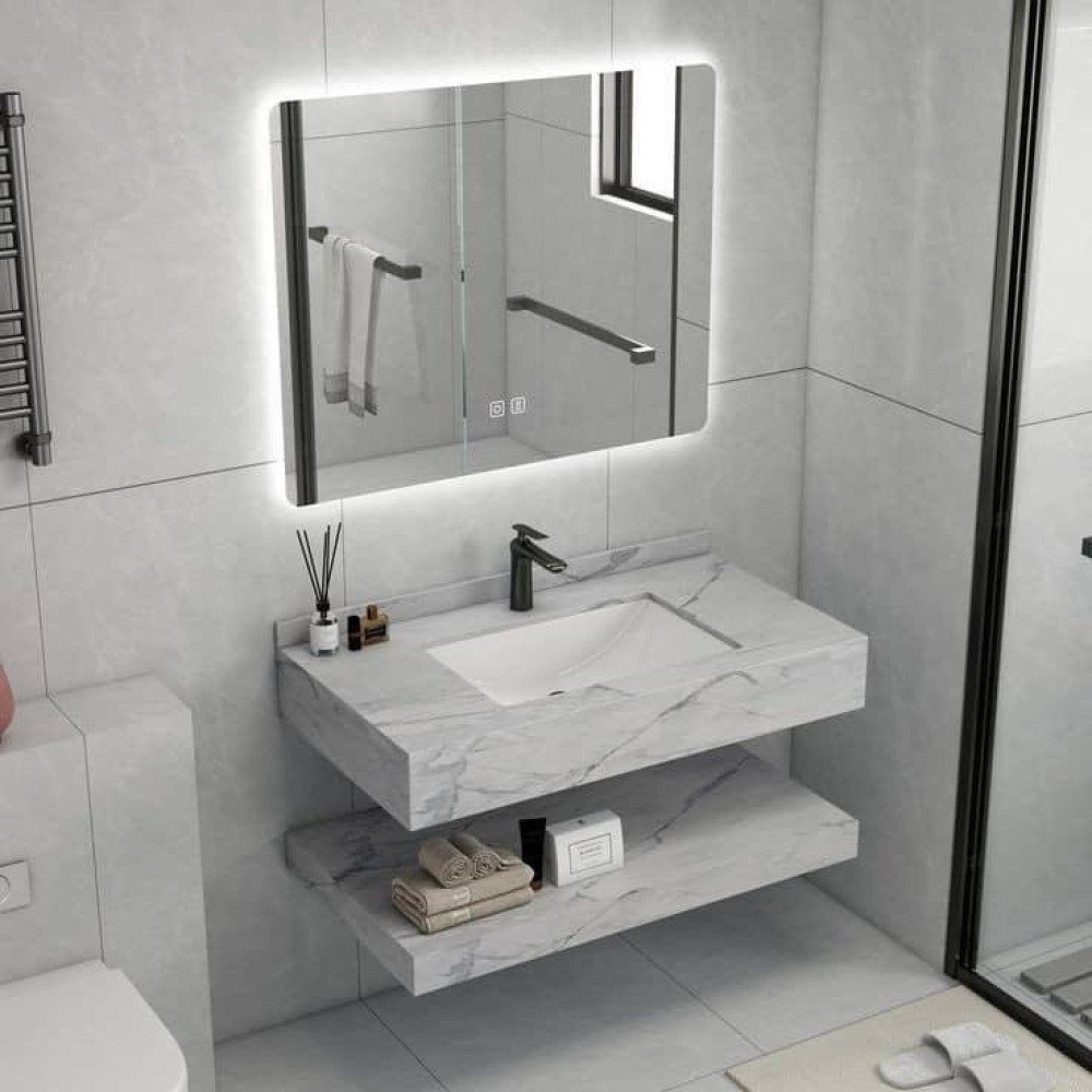 Modern Bathroom vanity is a sintered stone and rock plate washbasin set