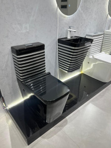 Luxury black and White stripped executive water closet set
