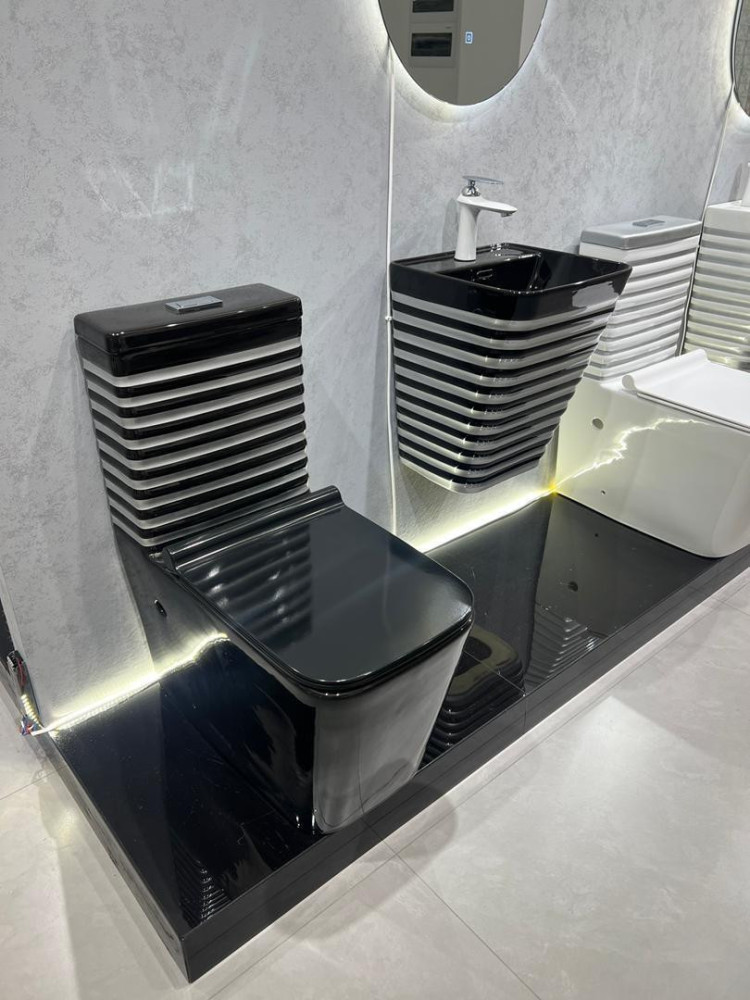 Luxury black and White stripped executive water closet set