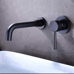 Matte black wall-mount single-handle bathroom sink faucet