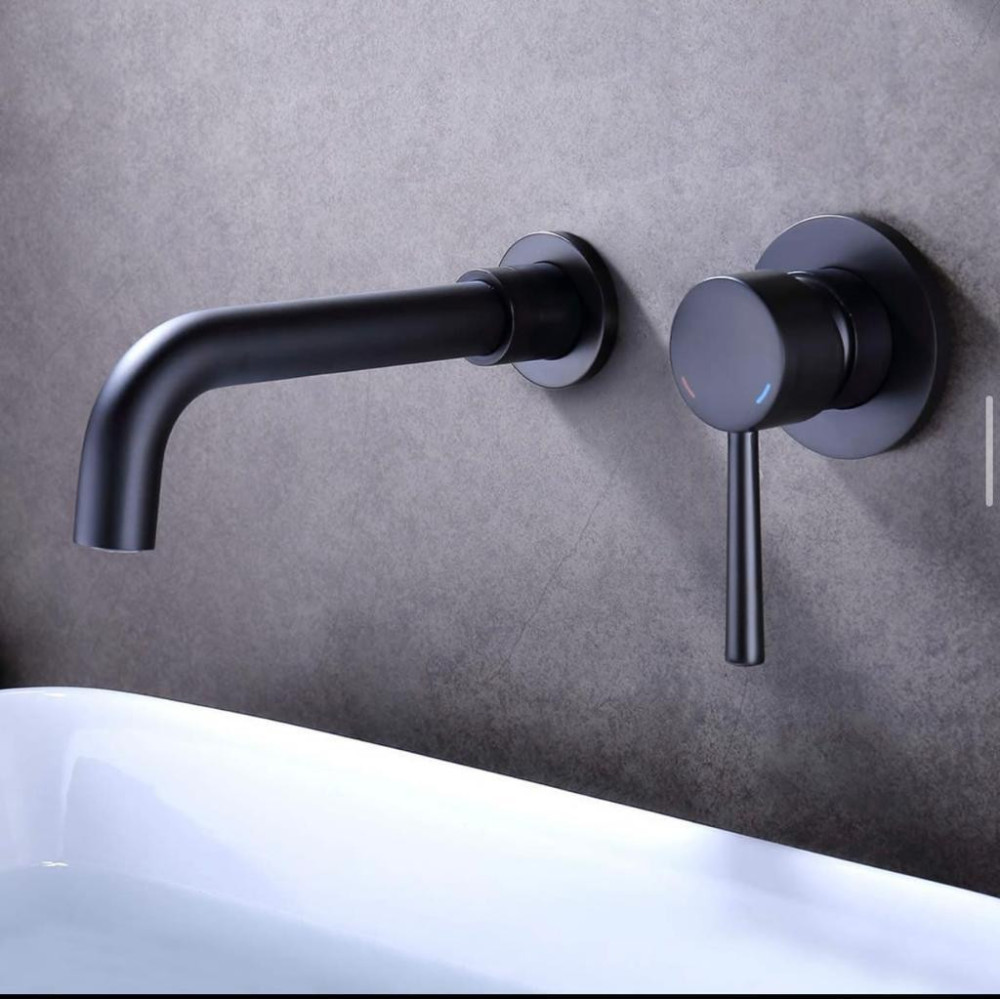 Matte black wall-mount single-handle bathroom sink faucet