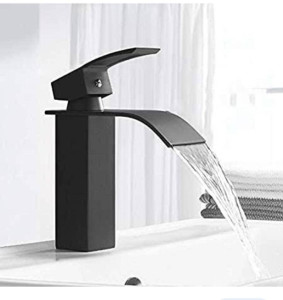 black single-handle waterfall basin mixer tap 
