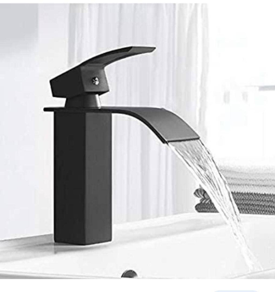 black single-handle waterfall basin mixer tap 
