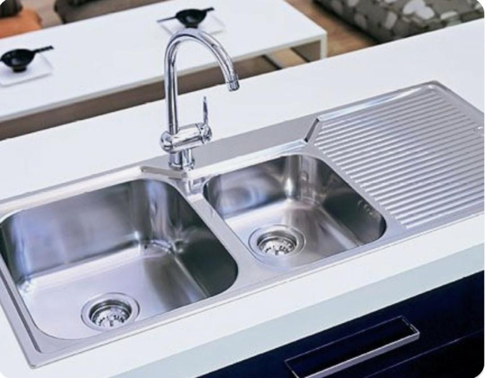 Stainless steel double Kitchen Sink with an integrated drainer
