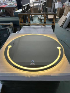 modern, round LED smart mirro typically used for bathroom vanity or makeup grooming