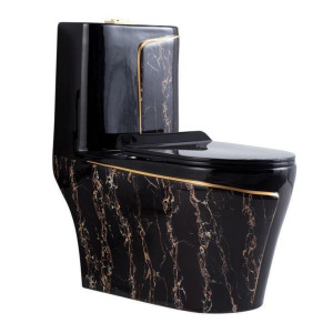 luxury black ceramic one-piece toilet 