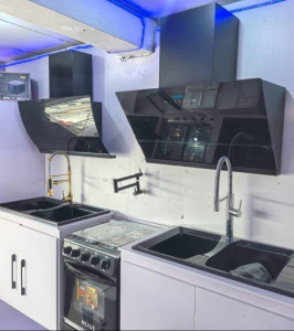 Modern Kitchen setup including a gas cooker and range hoods
