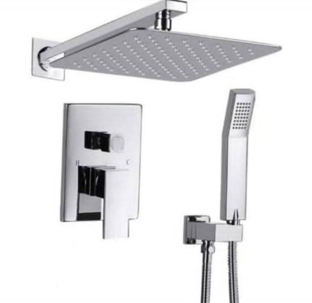 Polished chrome, wall-mounted shower system 