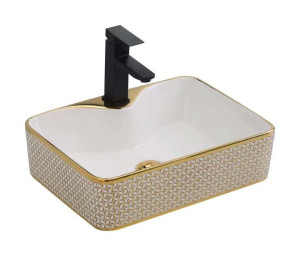 Ortonbath rectangular gold rim ceramic coutertop basin 