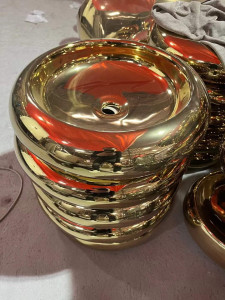 Luxury golden ceramic Vessel sink designed for countertop installation