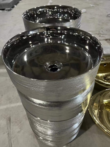 metalic-finish countertop basin