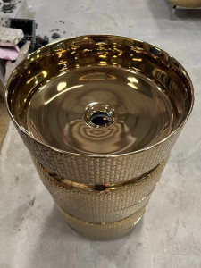 polished brass, hand-hammered vessel bathroom sink