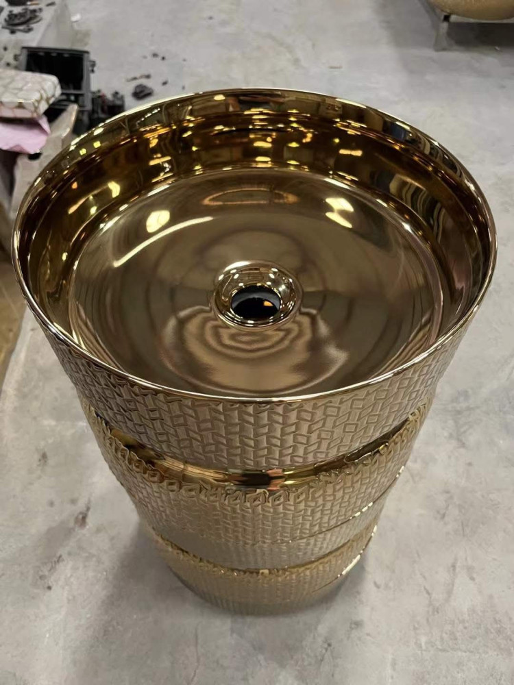 polished brass, hand-hammered vessel bathroom sink