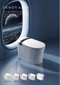 Modern bathroom set features a distinctive wall-hung basin and matching floor-mounted toilet