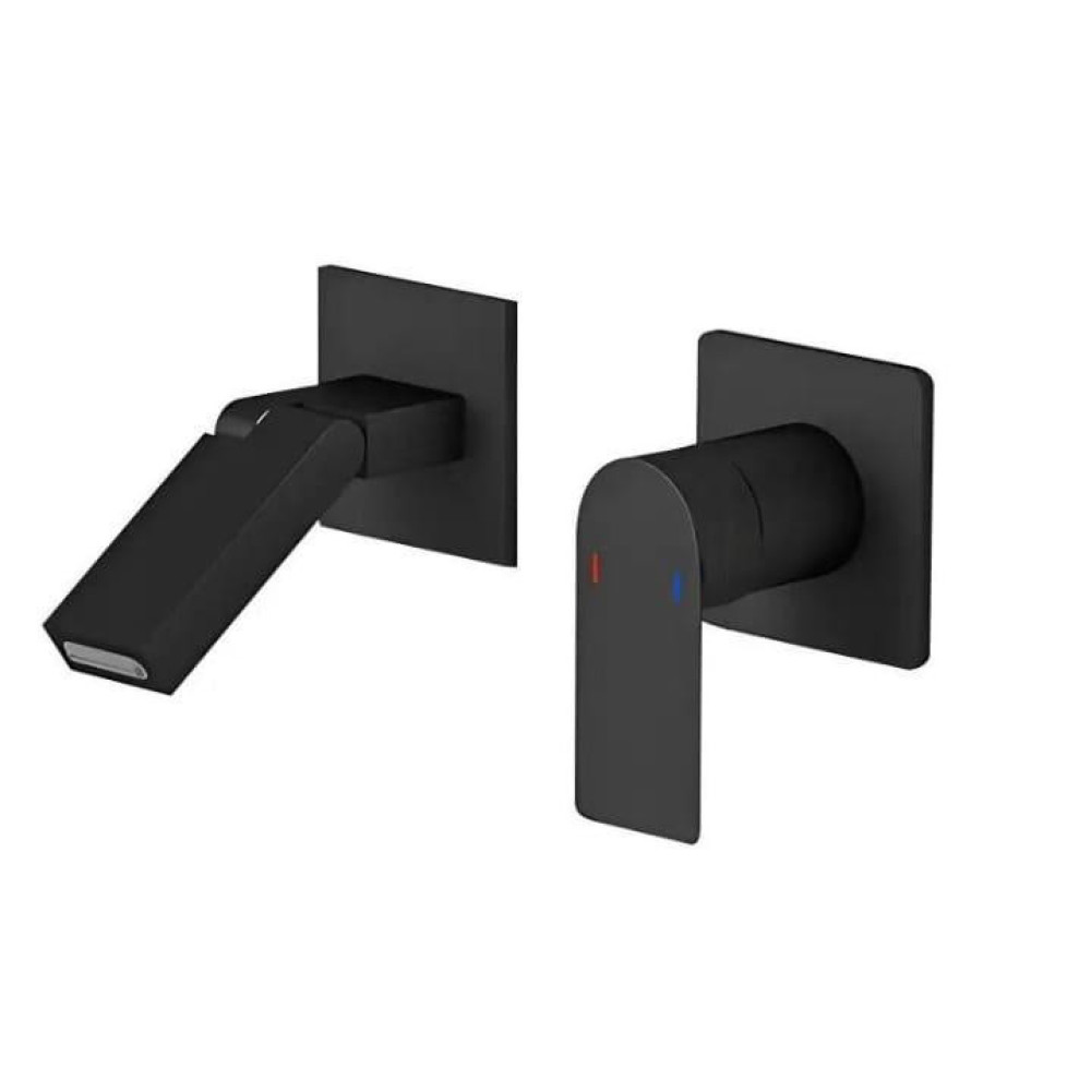 this product is a matte black wall-mounted bathroom faucet with a fodable spout