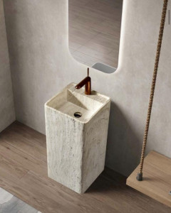 freestanding natural traveltine stone pedestal sink