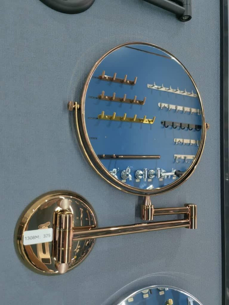 gold wall-mounted telescoping magnifying makeup mirror