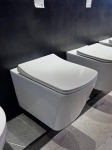 modern, white wall-ung toilet often featured in luxury bathroom sets