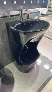 Premium black Wudu basin designed for dual-purpose hand and foot washing 
