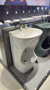 modern dual-level Wudu basin, a specilized sanitary fixture designed for washing hands, face and feet before islamic prayer