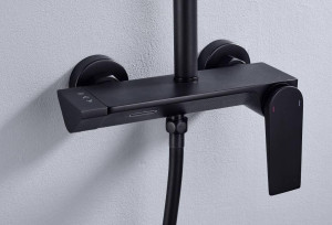 this is a black piano-key style shower mixer tap from brands like brimix or Maat