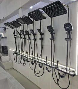 Modern matte black wall-mounted shower mixer systems