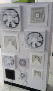 various types of wall-mounted and ceiling extractor fans designed for ventiation in kitchens and bathrooms