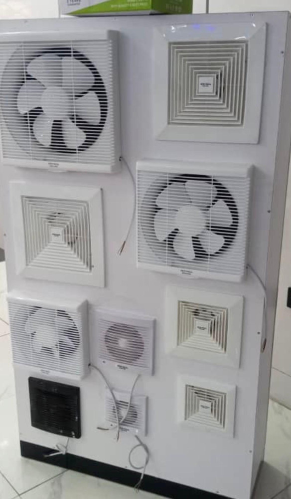 various types of wall-mounted and ceiling extractor fans designed for ventiation in kitchens and bathrooms